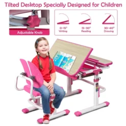 Costway Children Desk Chair Set Adjustable Study Table Drawer Winged Backrest Chair -Kids’ Furniture Store GUEST aee8a052 8049 4cfa 9bf1 d38880088c9c