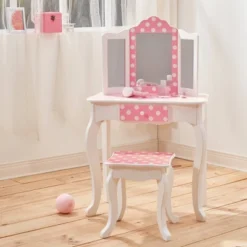 Polka Dot Fashion Prints Vanity Table & Stool Set Pink - Teamson Kids -Kids’ Furniture Store GUEST afbc47d2 659a 4895 87a5 2a06a408b8d1