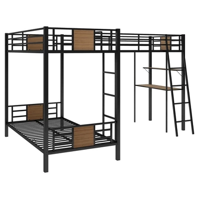 L-Shaped Twin Over Twin Bunk Bed With Twin Size Loft Bed With Desk And Shelf , Brown - ModernLuxe 7 L-Shaped Twin Over Twin Bunk Bed With Twin Size Loft Bed With Desk And Shelf , Brown - ModernLuxe - Image 7
