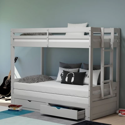 Twin To King Augusta Extending Day Bed With Bunk Bed And Storage Drawers Dove Gray - Alaterre Furniture 2 Twin To King Augusta Extending Day Bed With Bunk Bed And Storage Drawers Dove Gray - Alaterre Furniture - Image 2