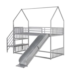 Twin Over Twin Metal Bunk Bed House Bed With Slide And Staircase-ModernLuxe 13 Twin Over Twin Metal Bunk Bed House Bed With Slide And Staircase-ModernLuxe -Kids’ Furniture Store GUEST b2d46235 fb66 49e4 a2a8 7d621fc24610