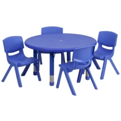 Flash Furniture 33" Round Plastic Height Adjustable Activity Table Set With 4 Chairs -Kids’ Furniture Store GUEST b4bff596 55e6 4b65 a3a1 9e18f9bf47f5