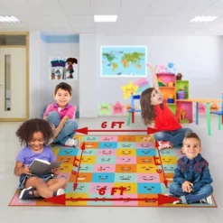 Deerlux 6 Ft. Social Distancing Colorful Kids Classroom Seating Area Rug, Emoji Mask Design -Kids’ Furniture Store GUEST b504b4f5 fda8 4feb a59e c5ddaff50250