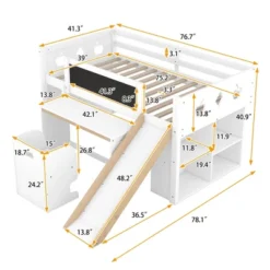 Wood Loft Bed With Slide, Cabinets, Blackboard, Desk And Chair-ModernLuxe 13 Wood Loft Bed With Slide, Cabinets, Blackboard, Desk And Chair-ModernLuxe -Kids’ Furniture Store GUEST b58a7e6f 705d 4c49 a584 4f2fe10e03c9