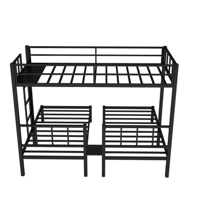 Twin Over Twin Metal Triple Bunk Bed With Ladder, Black-ModernLuxe 10 Twin Over Twin Metal Triple Bunk Bed With Ladder, Black-ModernLuxe - Image 10