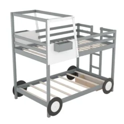 Twin Over Twin Car-Shaped Bunk Bed With Wheels, Drawers And Shelves, Gray - ModernLuxe 15 Twin Over Twin Car-Shaped Bunk Bed With Wheels, Drawers And Shelves, Gray - ModernLuxe -Kids’ Furniture Store GUEST b5b90a4a 18e1 4662 87fe 773aafff60f7