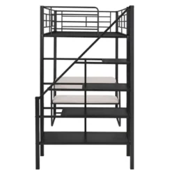 Twin Size Metal Loft Bed With Bench And Storage Staircase, Black-ModernLuxe -Kids’ Furniture Store GUEST b6b7cfde cbc9 4379 8465 673c8a6b8bbc