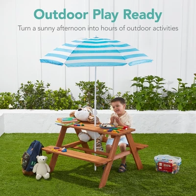 Best Choice Products Kids Wooden Picnic Table, Outdoor Activity Table W/ Adjustable Umbrella, Built-In Seats 1 Best Choice Products Kids Wooden Picnic Table, Outdoor Activity Table W/ Adjustable Umbrella, Built-In Seats