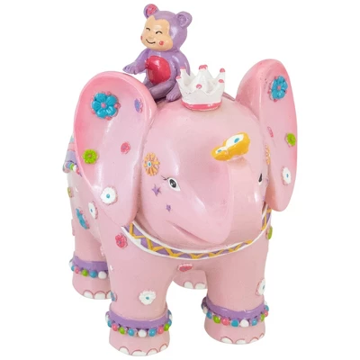 Northlight 5.75" Children's Pink Elephant With Monkey Coin Bank 2 Northlight 5.75" Children's Pink Elephant With Monkey Coin Bank - Image 2