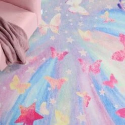 Butterfly Colorful Kids Playroom Nursery Washable Indoor Area Rug By Blue Nile Mills -Kids’ Furniture Store GUEST ba5533b5 d7cc 46c2 85f3 746a98cd24ef