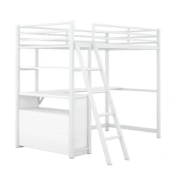 Twin Size Metal Loft Bed With Desk, Shelves And Two Built-in Drawers - ModernLuxe -Kids’ Furniture Store GUEST ba5a4274 b4e0 450c bd7b 7811c31aba0b