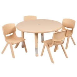 Flash Furniture 33" Round Plastic Height Adjustable Activity Table Set With 4 Chairs -Kids’ Furniture Store GUEST ba9569ea e319 4a83 9b4c 2176ac0d5613