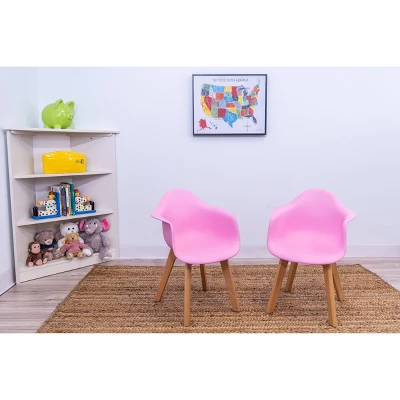 Set Of 2 Kids' Chairs With Modern Plastic Seat And Beech Legs Pink - Gift Mark 1 Set Of 2 Kids' Chairs With Modern Plastic Seat And Beech Legs Pink - Gift Mark