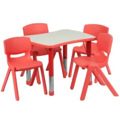 Flash Furniture 21.875"W X 26.625"L Rectangular Plastic Height Adjustable Activity Table Set With 4 Chairs -Kids’ Furniture Store GUEST bd254b86 b913 41aa a069 2748049ad08f