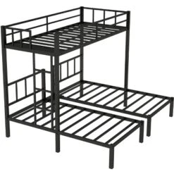 Twin Over Twin Metal Triple Bunk Bed With Ladder, Black-ModernLuxe 23 Twin Over Twin Metal Triple Bunk Bed With Ladder, Black-ModernLuxe -Kids’ Furniture Store GUEST bda022f6 e424 4334 ae61 3f0344627675