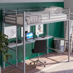Emma And Oliver Metal Loft Bed Frame With Desk, Protective Guard Rails And Ladder For Kids, Teens And Adults -Kids’ Furniture Store GUEST be798980 8968 40ed 9fb9 60be091a8f7a