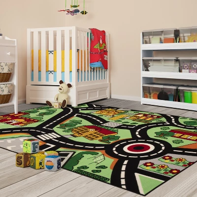 City Cruising Non-Slip Kids Playroom Decor Washable Indoor Area Rug By Blue Nile Mills 1 City Cruising Non-Slip Kids Playroom Decor Washable Indoor Area Rug By Blue Nile Mills