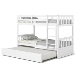 Costway Twin Over Twin Bunk Bed With Twin Trundle Solid Wood Frame Espresso/White -Kids’ Furniture Store GUEST c1beda1d 01b9 4748 9be8 56285e9564f1