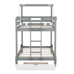 Twin Over Twin Car-Shaped Bunk Bed With Wheels, Drawers And Shelves, Gray - ModernLuxe 16 Twin Over Twin Car-Shaped Bunk Bed With Wheels, Drawers And Shelves, Gray - ModernLuxe -Kids’ Furniture Store GUEST c2543cb4 5767 4c89 bee0 0537b7eac9ae