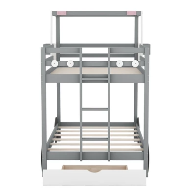 Twin Over Twin Car-Shaped Bunk Bed With Wheels, Drawers And Shelves, Gray - ModernLuxe 7 Twin Over Twin Car-Shaped Bunk Bed With Wheels, Drawers And Shelves, Gray - ModernLuxe - Image 7
