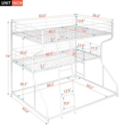 Full XL Over Twin XL Over Queen Size Metal Triple Bunk Bed With Ladder-ModernLuxe -Kids’ Furniture Store GUEST c3954769 5ab5 46b8 98cf 00e34cf316ff