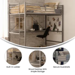 Emma And Oliver Metal Loft Bed Frame With Desk, Protective Guard Rails And Ladder For Kids, Teens And Adults -Kids’ Furniture Store GUEST c3fdbf75 15f8 42d4 a94b 5d0783d0b539