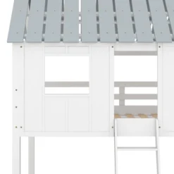 Twin Over Twin Low Bunk Beds With House Shaped Roof And Guardrail, White-ModernLuxe -Kids’ Furniture Store GUEST c4b80859 1cda 4aaf 9f43 6cc857abecaf
