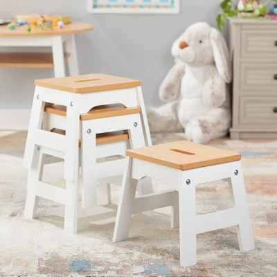 Melissa & Doug Wooden Stools - Set Of 4 - White/Natural 3 Melissa & Doug Wooden Stools - Set Of 4 - White/Natural - Image 3