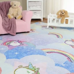 Unicorn Rainbow Colorful Kids Playroom Nursery Washable Indoor Area Rug By Blue Nile Mills -Kids’ Furniture Store GUEST c9a60e54 63ee 4f2a 89ec f0cbe6d7f5f0