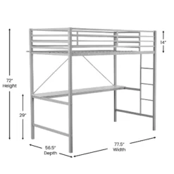 Emma And Oliver Metal Loft Bed Frame With Desk, Protective Guard Rails And Ladder For Kids, Teens And Adults -Kids’ Furniture Store GUEST c9bfb4cd eabe 4f17 ba8c 8ab791e62873