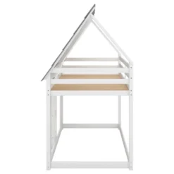 Twin Over Twin Wood House Bunk Bed With Roof And Built-in Ladder, White-ModernLuxe -Kids’ Furniture Store GUEST c9d8627f 315b 4e1e 8262 ec588c7563c2