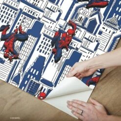 Spider-Man Cityscape Peel And Stick Wallpaper Red/Blue/Gray - RoomMates -Kids’ Furniture Store GUEST ce53577d 8e5e 435a a38a f80fe6a10e0b