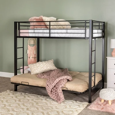 Twin Over Futon Analise Metal Bunk Bed Black - Saracina Home 1 Twin Over Futon Analise Metal Bunk Bed Black - Saracina Home