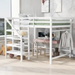 Full Size Loft Bed With Staircase And Safety Guardrails Gray/White-ModernLuxe -Kids’ Furniture Store GUEST ced131fa e033 439d 82a7 315e70b872c5