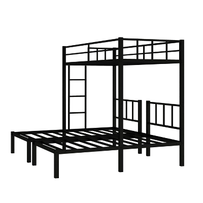 Twin Over Twin Metal Triple Bunk Bed With Ladder, Black-ModernLuxe 7 Twin Over Twin Metal Triple Bunk Bed With Ladder, Black-ModernLuxe - Image 7