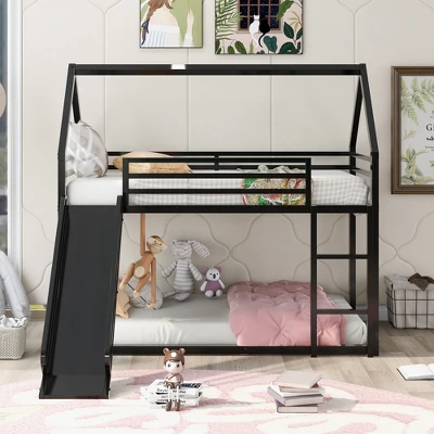 Twin Over Twin House Bunk Bed With Ladder And Slide - ModernLuxe 1 Twin Over Twin House Bunk Bed With Ladder And Slide - ModernLuxe