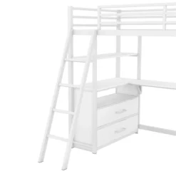 Twin Size Metal Loft Bed With Desk, Shelves And Two Built-in Drawers - ModernLuxe -Kids’ Furniture Store GUEST d337be21 79bc 40e4 9d3f 43bb412f5a71