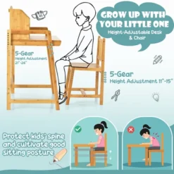 Costway Bamboo Kids Study Desk And Chair Set Height Adjustable Home School W/ Bookshelf -Kids’ Furniture Store GUEST d41351d5 92e4 4354 96d8 158349d2f643