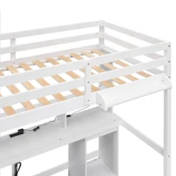Loft Bed With Multi-Function Storage Table, LED Lights, Bedside Tray And Charging Station, White - ModernLuxe -Kids’ Furniture Store GUEST d59da3de f3a4 4c89 a57e 6ad9babf3107