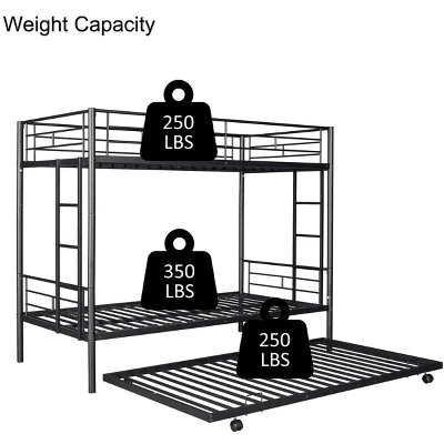 Twin Over Twin Metal Bunk Bed With Trundle Bed And Ladders-ModernLuxe 5 Twin Over Twin Metal Bunk Bed With Trundle Bed And Ladders-ModernLuxe - Image 5
