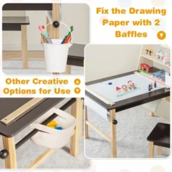 Costway Kids Art Table & Chairs Set Wooden Drawing Desk With Paper Roll Storage Shelf Bins -Kids’ Furniture Store GUEST d7047734 a0f0 47ed acdc 959ac8bbfa06
