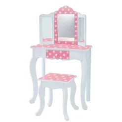Polka Dot Fashion Prints Vanity Table & Stool Set Pink - Teamson Kids -Kids’ Furniture Store GUEST d8246866 9307 4f17 bcb6 9751a78f2b41
