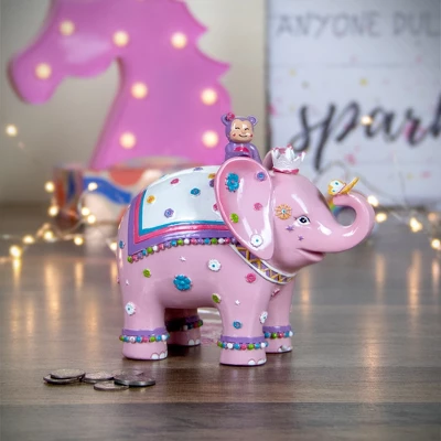 Northlight 5.75" Children's Pink Elephant With Monkey Coin Bank 1 Northlight 5.75" Children's Pink Elephant With Monkey Coin Bank