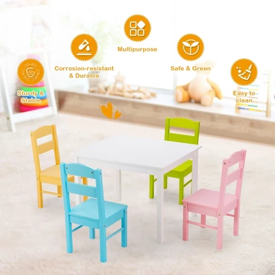 Costway 5 Pieces Kids Wood Table & Chair Set For 2-6 Years Colorful 6 Costway 5 Pieces Kids Wood Table & Chair Set For 2-6 Years Colorful - Image 6
