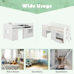 Costway Twin Size Low Loft Bed With Storage Drawer Activity Center Solid Wood Bed Frame -Kids’ Furniture Store GUEST d8f55635 365c 4988 8c20 7d456e2dd844