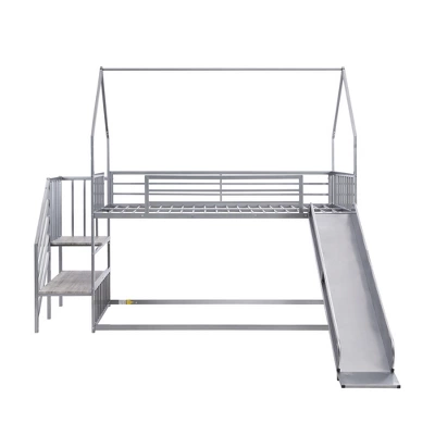 Twin Over Twin Metal Bunk Bed House Bed With Slide And Staircase-ModernLuxe 5 Twin Over Twin Metal Bunk Bed House Bed With Slide And Staircase-ModernLuxe - Image 5