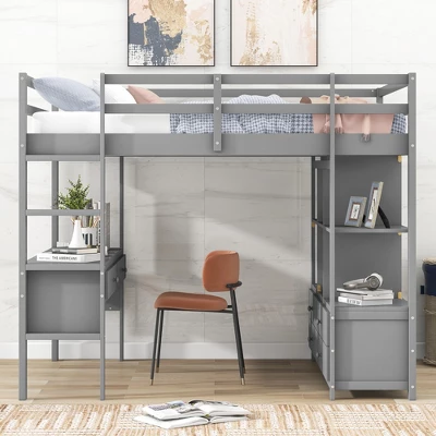 Loft Bed With Built-In Desk, Storage Shelves And Drawers - ModernLuxe 1 Loft Bed With Built-In Desk, Storage Shelves And Drawers - ModernLuxe