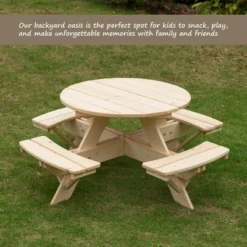 Gardenised Wooden Kids Round Picnic Table Bench, Outdoor Children's Backyard Table, Crafting, Dining, And Playtime Patio Table -Kids’ Furniture Store GUEST dda32692 b8e6 4bb9 ab0d c93bb3b5efa8