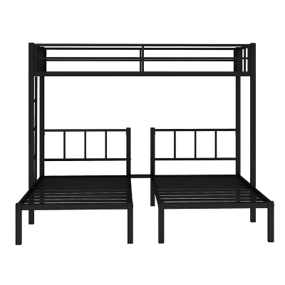 Twin Over Twin Metal Triple Bunk Bed With Ladder, Black-ModernLuxe 9 Twin Over Twin Metal Triple Bunk Bed With Ladder, Black-ModernLuxe - Image 9