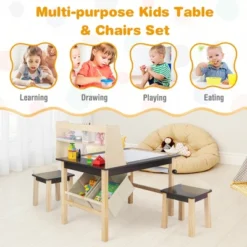 Costway Kids Art Table & Chairs Set Wooden Drawing Desk With Paper Roll Storage Shelf Bins -Kids’ Furniture Store GUEST e2679961 4068 4a3d a5d8 e22839f71b13
